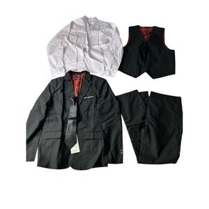 Yuan Lu boys 5 Piece Tuxedo Suit Set Blazer 14 Black White Pants Shirt Tie